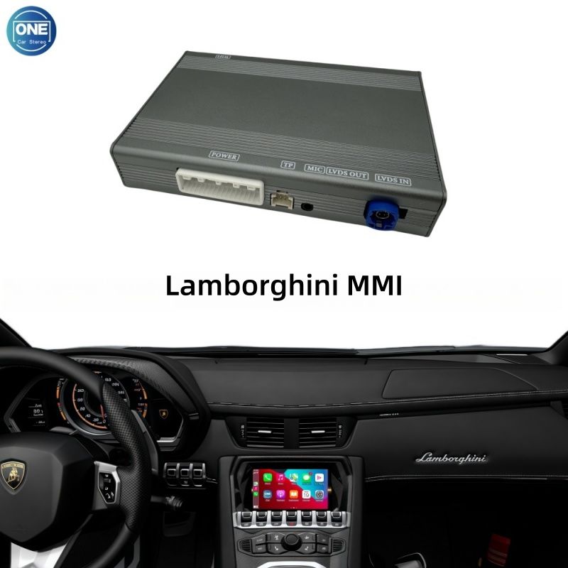 Беспроводной модуль CarPlay для интерфейса Lamborghini MMI и Android Auto поддерживает Bluetooth-аудио, вход для камеры и зеркалирование экрана смартфона.