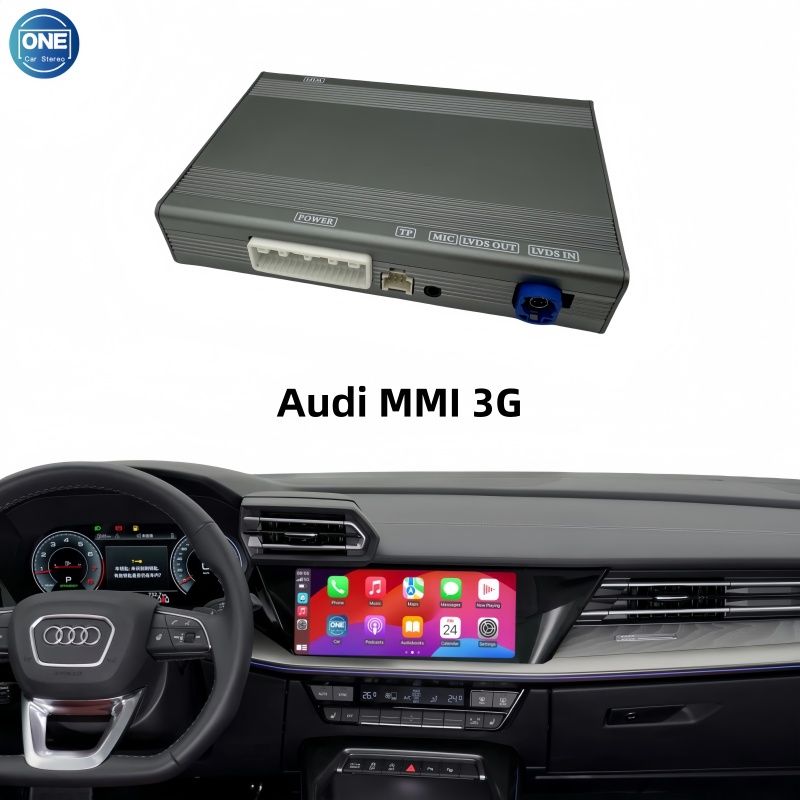 Беспроводной модуль CarPlay для интерфейса Audi MMI 3G и Android Auto поддерживает Bluetooth-аудио, вход для камеры и зеркалирование экрана смартфона.