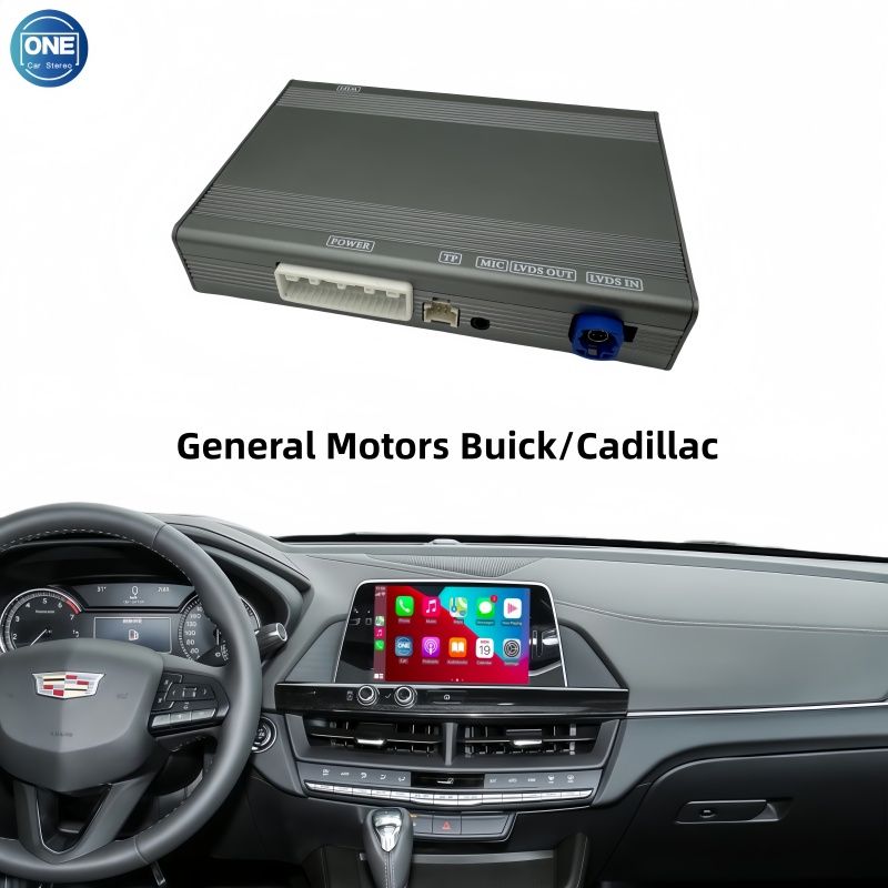 Беспроводной модуль CarPlay для интерфейса General Motors Buick/Cadillac и Android Auto поддерживает Bluetooth-аудио, вход для камеры и зеркалирование экрана смартфона.