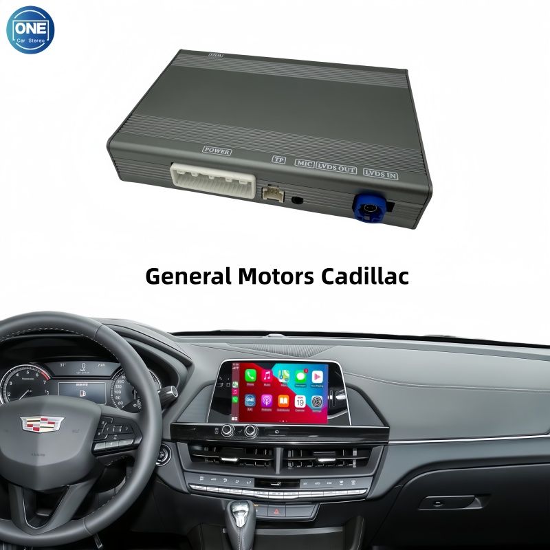 Беспроводной модуль CarPlay для интерфейса General Motors Cadillac и Android Auto поддерживает Bluetooth-аудио, вход для камеры и зеркалирование экрана смартфона.