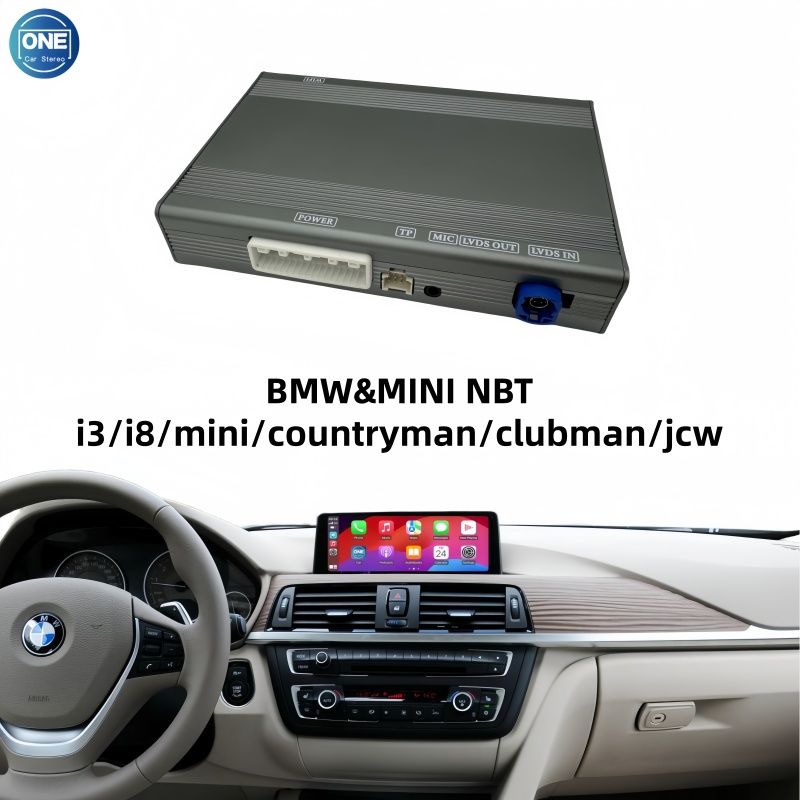 Беспроводной модуль CarPlay для интерфейса BMW&MINI NBT i3/i8/mini и Android Auto поддерживает Bluetooth-аудио, вход для камеры и зеркалирование экрана смартфона.