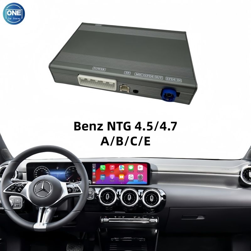 Беспроводной модуль CarPlay для интерфейса Benz NTG 4.5/4.7 A/B/C/E и Android Auto поддерживает Bluetooth-аудио, вход для камеры и зеркалирование экрана смартфона.